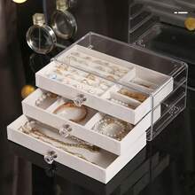 1pc 3-Layer Transparent Velvet Jewelry Storage Box, Jewelry Storage Tray Organizer Box, Multi-Functional Earring Necklace Bracelet Pendant Storage Box, Suitable For Ear Studs, Rings, Earrings, Necklaces And Other Accessories Storage, Can Be Used As Valentine's Day Gift, Birthday Gift - Multicolor - View 14