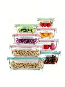 8pcs Sealed Lid Food Storage Container Glass, Reusable, Food Sealed Box, Suitable For Microwave, Oven, Refrigerator, Dishwasher, Office, School And Camping Food Storage, Multi-Functional Kitchenware - Transparent - View 12