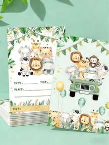 12pcs Jungle Animal Theme Paper Invitation Cards, Jungle Party Invitations, Suitable For Animal Theme Birthday Party, Gender Reveal Party, Baby Shower, Wedding Party, Birthday Party Invitations, Thank You Cards, Greeting Cards, Birthday Gift Cards, Jungle Theme Party Supplies, Back To School Season, Party Favors - Jungle Animals - View 4