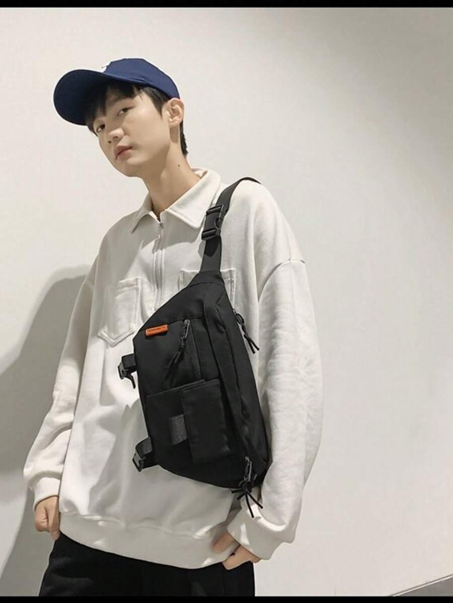 Fashionable, Minimalist, Solid-Color Nylon Casual Large-Capacity Waist Bag, Unisex, For Commuting, Dating, And Travel Fanny Pack - Black - View 1