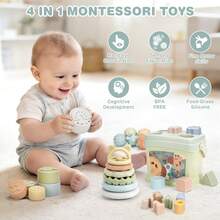 vanplay Montessori Baby Toys 6-12 Months – 4-In-1 Shape Sorter, Stacking Rings, Stacking Cups & Sensory Balls, Teething Toys For 6+ Months, Neutral Gift For Boys Girls - Multicolor - View 3
