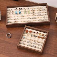 1 Stück Mehrfach-Fach Walnussfarben Vintage Minimalistisches Massivholz Samt Quadratisches Schmuckaufbewahrungs-Tablett, Ring & Ohrring Organizer, Schmuckdisplay-Tablett, geeignet für Schminktisch-Aufbewahrung, Schmuckladen-Display, Schlafzimmer-Schreibtisch-Dekoration, Geschenkverpackung - Verschiedenfarbig - Übersicht 5