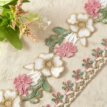 1/5碼彩色刺繡蕾絲，葉子與花朵造型，適用於衣物縫製、禮盒包裝、燈飾裝飾、手工DIY、晚禮服配件 - 多色D - 查看 5