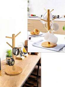 1 Pieza Estante de Tazas de Bambú (Dispositivo de Almacenamiento de Cocina Ahorrador de Espacio Adecuado para Tazas de Café y Tazas de Té), Estante Colgante para Almacenamiento de Tazas, y Escurridor de Platos con 7 Compartimentos. - Ver 4