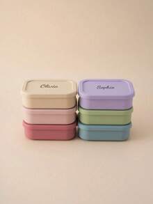 Personalized Silicone Bento Box, Customizable Name Portable Divided Lunch Box, Back To School Essential, Unisex, 3-Compartment Design, Convenient Meal Storage, Suitable For Work, Study And Outdoor Carry, Fashionable Back To School Gift, Travel Storage Box - Multicolor - View 3