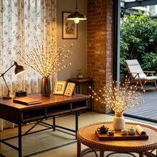 2pcs Simulated Branch Shaped LED Lights, Battery Powered, Artificial Small Branch Decorative Lights For Vase, Cold Color Decorative Lights, Room Bedside Lamp, Romantic Home Decor - Twig Lights - 查看 3