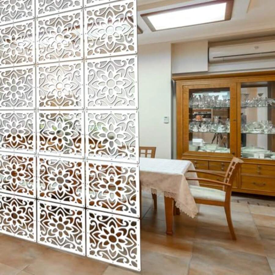 Hanging Room Divider, 10 Pieces Wood-Plastic Hanging Panels 0.2"Thick Screen Panel For Living Room Bedroom Home Decoration HTT-10S, 11.4"X11.4 - White06htt - View 1