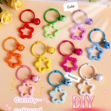 2/4/6 Mixed Color Star Bell Keychain, DIY Cute Candy Color Bag, Keychain Accessories Pendant, Handmade Perler Bead Accessories, Multiple Colors Available - View 4
