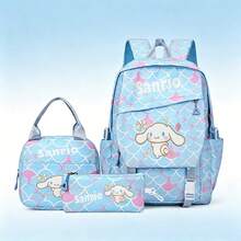 Miniso Sanrio Cinnamoroll 3er Set Leinwand Rucksack Set süßer Schuppen Muster Schulrucksack Kombination - Blau - Übersicht 4