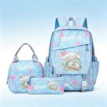 Miniso Sanrio Hangyodon 3Pcs Canvas Backpack Set Cute Scale Print School Bag Combo - Blue - View 4