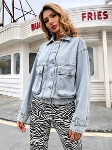 Mobula Sound Fashionable Denim Jacket, Casual & Comfortable For Spring/Summer, Suitable For Brunch, Airport, Holidays, Travel, Daily Wear, And Commuting - Blue - View 4