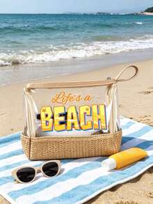防水大容量便攜式化妝包 透明草編海灘化妝包 "Life's A Beach" 印花防水PVC盥洗包 旅行收納包 海灘必備包 透明盥洗包 可存放防曬霜、零食、比基尼和海灘必需品 適合女性度假、泳池派對、夏季海灘、日常使用 收納包 輕便化妝包 適合海灘旅行、潛水、夏季度假、旅行、日常使用 適合伴娘、單身女郎派對禮物、返校季、夏季度假 理想之選 - 彩色 - 查看 3