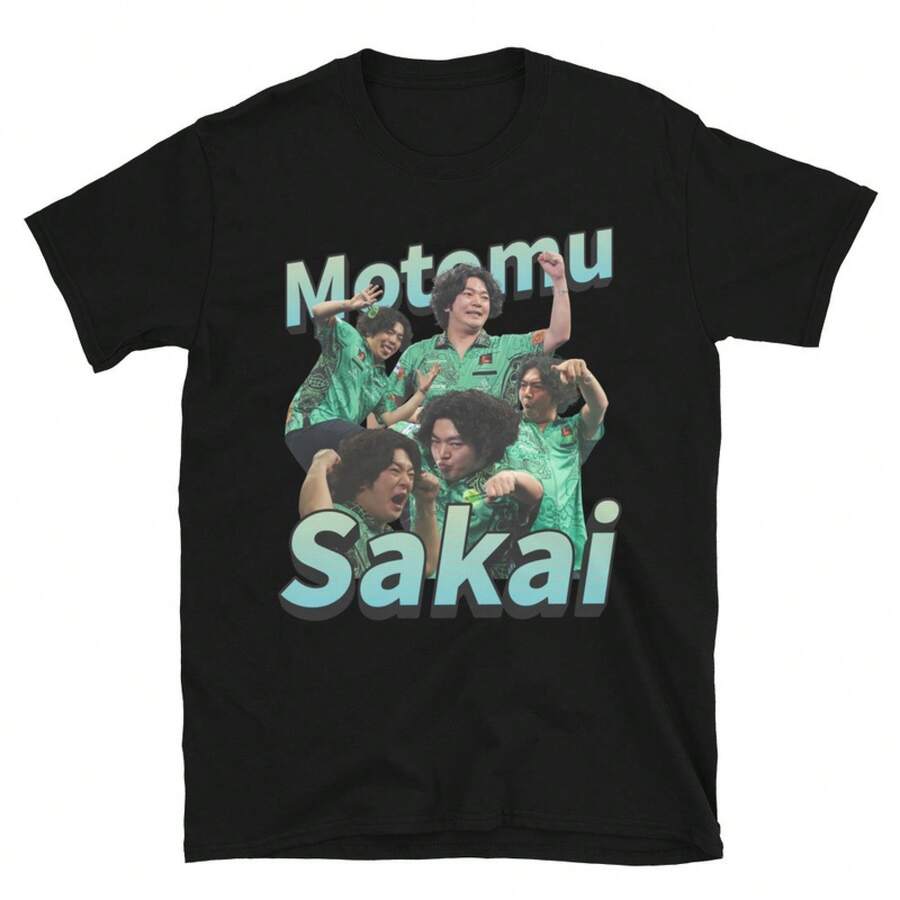 Camiseta Unisex Motomu Sakai para el Campeonato de Dardos, 100% Algodón, Clásica y Casual para Hombre, hecha de tela de algodón suave, cuello redondo, manga corta, camiseta casual para uso diario y actividades al aire libre. - Negro - Ver 1