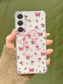 1 pieza Funda de teléfono con diseño creativo de gran lazo, patrón floral de rosas, transparente, con cuatro esquinas anti-caída y pantalla elevada, compatible con Pixel 9 Pro XL/ Smart 8/ Hot 40i/ Spark 20/ Spark 20C/ Spark Go 2024/ Moto G84/Honor X9b/ Ace 3V/Galaxy S26 S25 S24Ultra S24Plus S24FE S23 S22 S21 S20 A73 A72 A70 A55 A54 A53 A52 A50 A30 A42 A35 A34 A33 A25 A24 A20 A30 A15 A56 A57 A16 A17 A07 - transparente - Ver 4