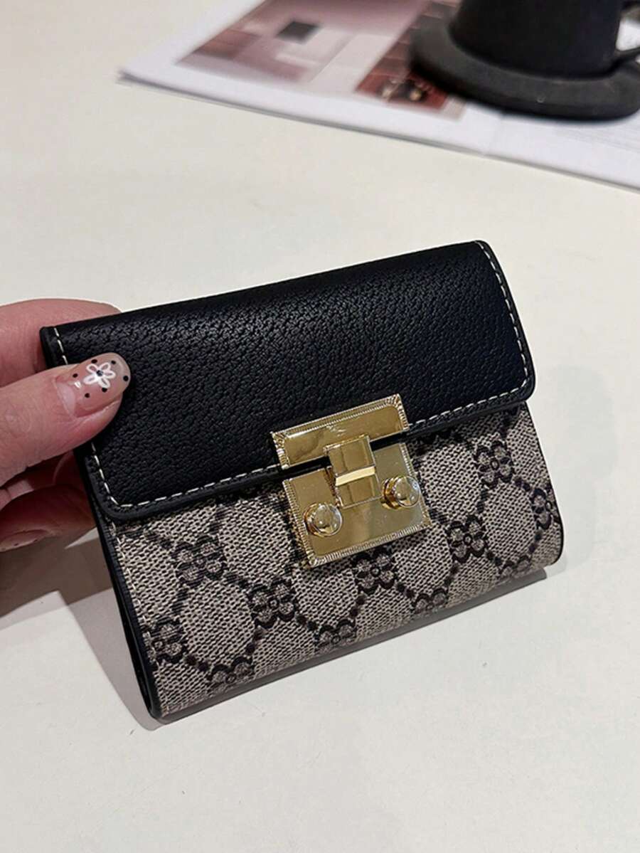時尚絎縫百搭女款錢包、手拿包、名片夾、Y2K龐克零錢包、刺繡錢包、多功能多格短錢包，適合辦公、旅行、度假、節慶，時尚復古風，中性卡夾