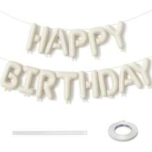 20 Stücke und 15 Stücke Set cremeweiße Happy Birthday Banner + 21-Zoll cremeweiße Schleifenballons + 18-Zoll herzförmige Folienballons, geeignet für Mädchen, Geburtstagsdekoration für Frauen, Prinzessinnen-Stil Partydekoration, cremefarbene Geburtstags-Themen-Partydekoration Ballons - Geburtstag - View 12