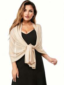 Chiffon Shawl Scarf, Elegant Lightweight Polyester Fiber Shawl Scarf, Chiffon Headscarf, Chiffon Scarf, Suitable For Bridal Wedding Evening Dress - Solid Color Decorative Accessory, Breathable And Windproof, Hand Washable/Dry Cleanable, Multiple Colors Available: White, Black, Green, Red - Beige - View 3