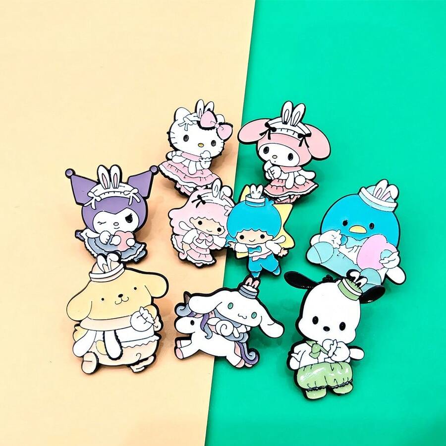 SANRIO 1件可愛卡通胸針,金屬徽章,柔軟可愛甜美貓咪合金胸針,包包配件針 - 彩色 - 查看 1