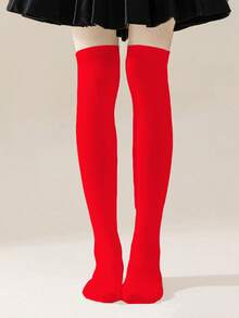 1 Pair Girls Solid Color Knee-High Socks, Versatile Over-The-Knee Socks Suitable For 8-16 Years Old Girls Daily Wear, Party, Holiday And Gift - Multicolor - View 3