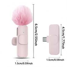 New Pink Wireless Clip-On Microphone With Windscreen Adapter, Portable Audio/Video Recording, Compatible With Android Phones, Computers, Cameras, Live Streaming, Gaming, Phones, Suitable For Summer Vacation Travel, Audio/Video Recording, Interviews, Gaming And Live Streaming, Mini Microphone. - Pink - View 2