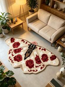 1pc Red And White Butterfly Floor Mat, Thickened Carpet, Decorative Rug, Bedroom Decor, Small Rug, Carpet, Home Decor, Living Room Rug, Living Room Small Rug, Bedroom Rug, Living Room Home Decor, Outdoor Rug, Washable Carpet, Graduation Gift - Red and White - View 2