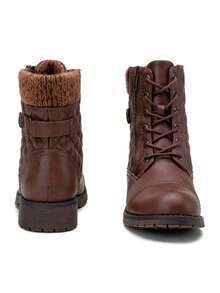 Women's Lace Up Combat Ankle Boots – Comfortable Short Booties With Low Heel - CJY927-干邑白蘭地 - 查看 7