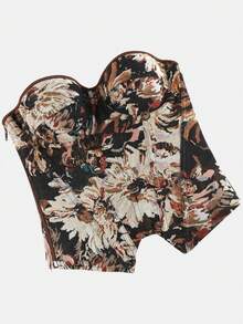 Top bustiê acolchoado estampado, top modelador sem alças para mulheres, corset estilo gótico vitoriano, modelador de moda, adequado para o dia a dia e ocasiões especiais. - Castanho - Ver 7