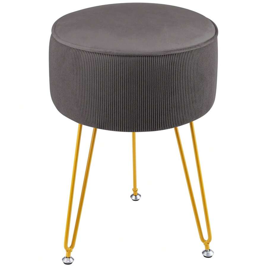 Dressing Table Stool Round – Vanity Stool With Padded Seat, Makeup Stool For Bedroom Living Room - Grey - View 1