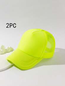 1pc Women's Solid Color Mesh Casual Lightweight Baseball Cap, Adjustable, Suitable For Daily Wear - Lime Green - View 6