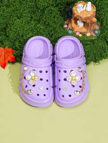 HOEASE Zuecos para niñas, zapatos de jardín, sandalias cómodas y ligeras con diseño calado, diseño floral para primavera y verano - Morado - Ver 6