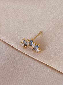 1pc Inlaid Cubic Zirconia Minimalist Stud Earrings, Women's Daily, Date, Party, Gathering Matching, Copper Jewelry - Yellow Gold - View 2