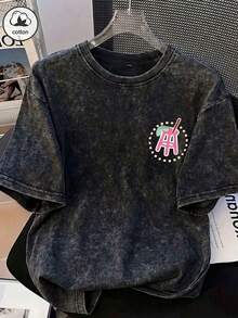 ZZG Camiseta de Algodón Es Trus Estilo Vacaciones de Verano para Mujer "Bebida Helada de Dibujos Animados" Estampado Gráfico Streetwear Y2K Negro Talla Grande Lavada - Negro - Ver 2
