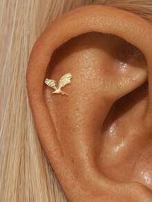 EleRunis 1pc 925 Sterling Silver Ocean Animal Flat Back Labret Earring, Shell Helix/Cartilage/Conch Spiral Piercing Stud, Punk Style Delicate Jewelry, Suitable For Daily Wear And Party - Gold - View 21