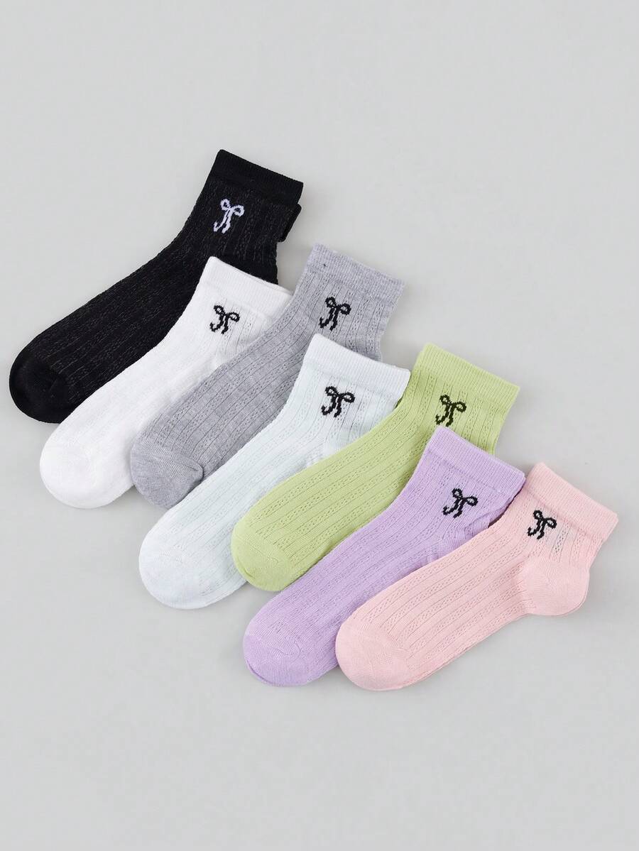 7 Pairs Women's Butterfly Pattern Comfortable Breathable Short Socks - Multicolor - View 1