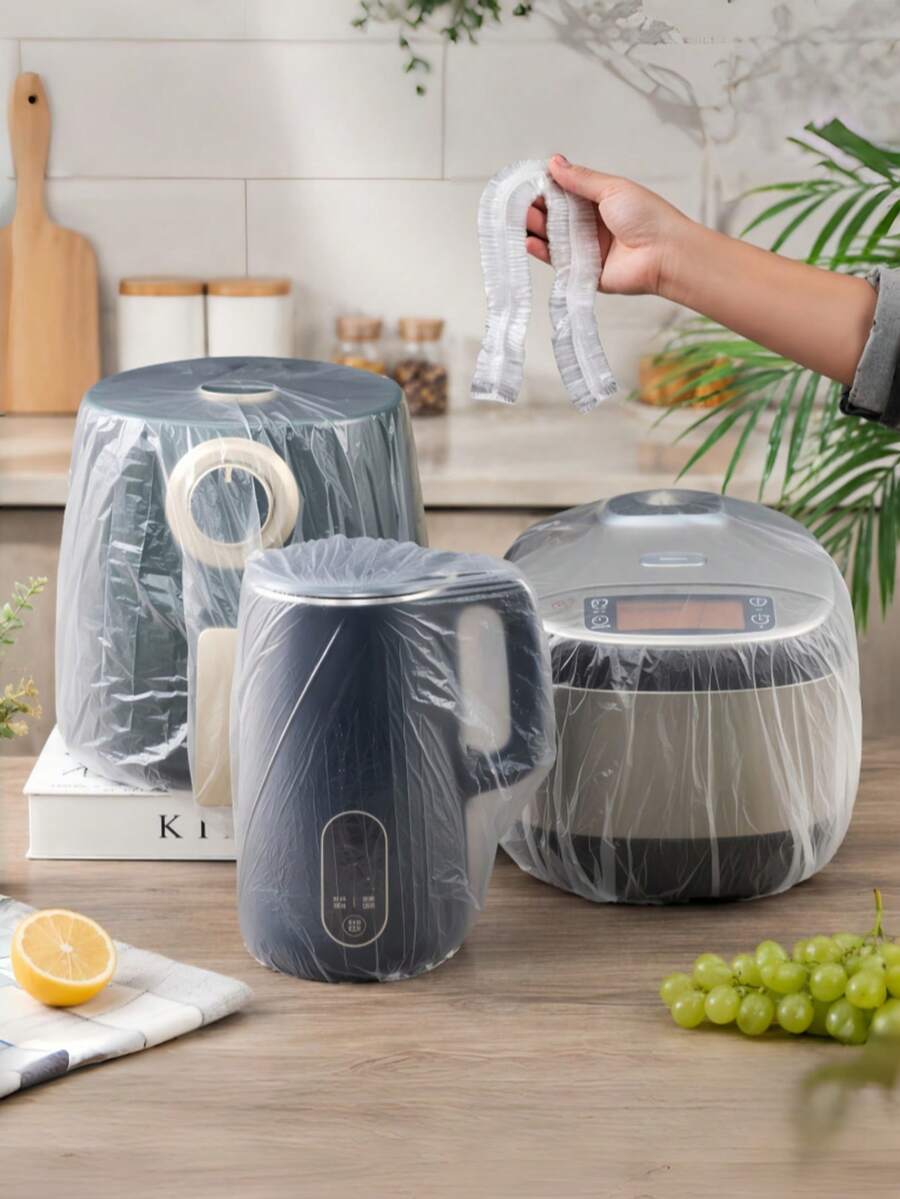 100pcs Universal Plastic Transparent Dust Covers, Suitable For Electric Fan, Rice Cooker, Kitchen Baking Tray, Microwave Oven And Other Home Appliances, Bedroom Decor, Kitchen Decor, Summer, Beach, Travel Essentials, Graduation