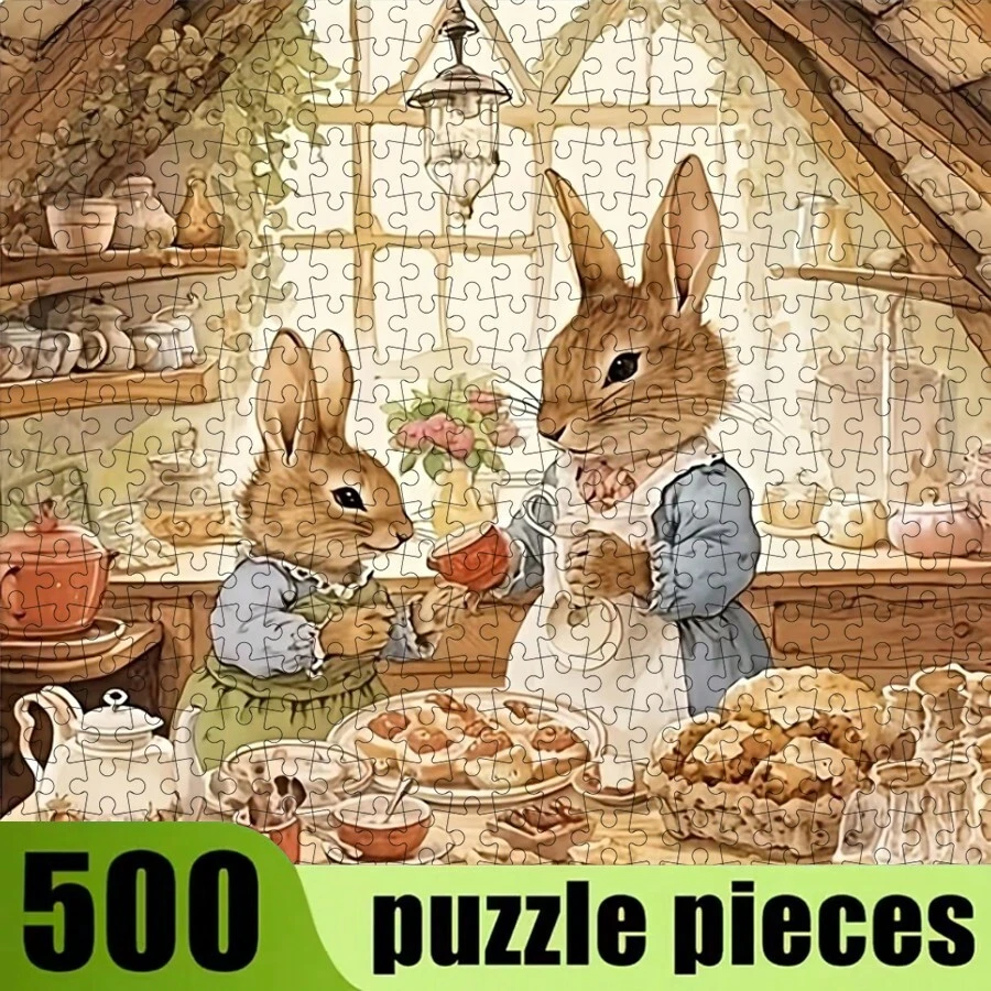 500 Pieces Adult Mini Jigsaw Puzzle Boxed - This Precision-Cut Puzzle, Themed With A Cozy Rabbit Home Tea Party, Is Made Of Scratch-Resistant Material Suitable For Adult Challenges. The High-Difficulty Design Exercises The Brain, Making It A Great Family Entertainment Item, DIY Home Decor, Or Art Collectible. Perfect As A Halloween Or Christmas Gift, Adding Fun And Artistic Flair To Life.