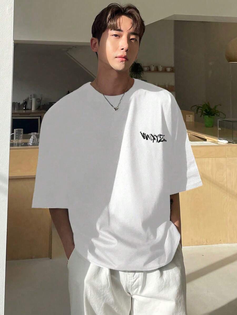 Men's Summer T-Shirt With Letter Print - White - View 1