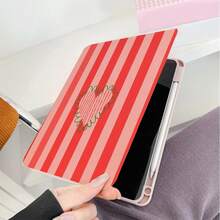 1pc Red & Pink Striped Heart 360° Rotating Tablet Protective Case, Multi-Angle Magnetic Stand Cover With Auto Sleep/Wake Function, Compatible With IPad PRO/AIR, Pad 5/6/7, Pad, Matepad, Pad, Honor Pad, Xiaoxin Pad - Multicolor - View 6