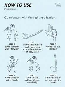 1pc Long Handle Bath Brush, Multi-Function Exfoliating Cleaning Bath Brush, Back To School And Dorm Essentials, Double-Sided Bath Brush, Multi-Purpose, Suitable For Cleaning, Exfoliating And Personal Hygiene - / - View 9