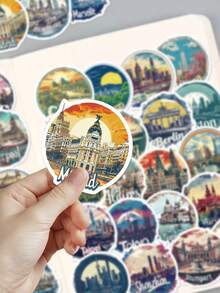 50pcs Cute Global Monuments Stickers-Wanderlust Aesthetic-Perfect For Skateboards, Phone Cases, Parties, Notebooks, Suitcases, And Water Bottles-Travel Gift - Multicolor - View 7