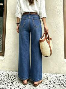 New Arrival Fashionable Loose Straight Blue Denim Jeans For Women - Navy Blue - View 6