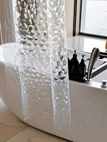 1pc Fashion Water Cube EVA Shower Curtain, Waterproof Odorless Transparent Liner With Hooks Included - Clear - View 3