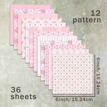 36 Sheets 6inch (Pink Fresh Floral Pattern Background) Scrapbook Thin Paper, Suitable For Bullet Journal, Junk Journal, Greeting Card Background, Photo Album And Handicrafts - Square - View 7