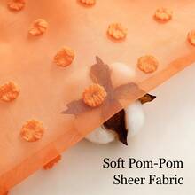1pc White Cute Pom Pom Semi-Sheer Curtain, Rod Pocket Style, 3D Pom Pom Embroidery Design, Light-Filtering Non-See-Through Curtain, Soft Washable Polyester Material, Suitable For Bedroom, Living Room, Kitchen, Office And Dorm Home Decor - Orange - View 4