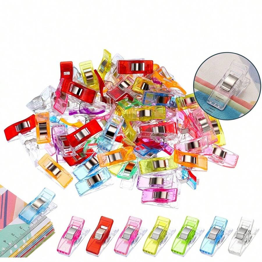 100/50/31/10/1pc Multicolor Sewing Clips, Quilting Clips, Multi-Functional Plastic Fabric Clips, Craft Tools, Office Clips, Sewing Clamps, Crochet Knitting Clips, Universal Quilting Hemming Clips, Fabric Clips, Paper Clips, Random Color