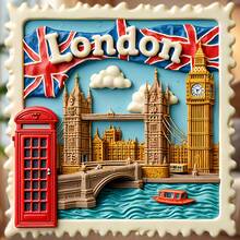 London Postage Stamp Border Union Jack Tower Bridge & Red Telephone Booth Magnets, Each Landmark Is A Love Letter, Suitable For All Metal Surfaces In Your Home - A - View 1