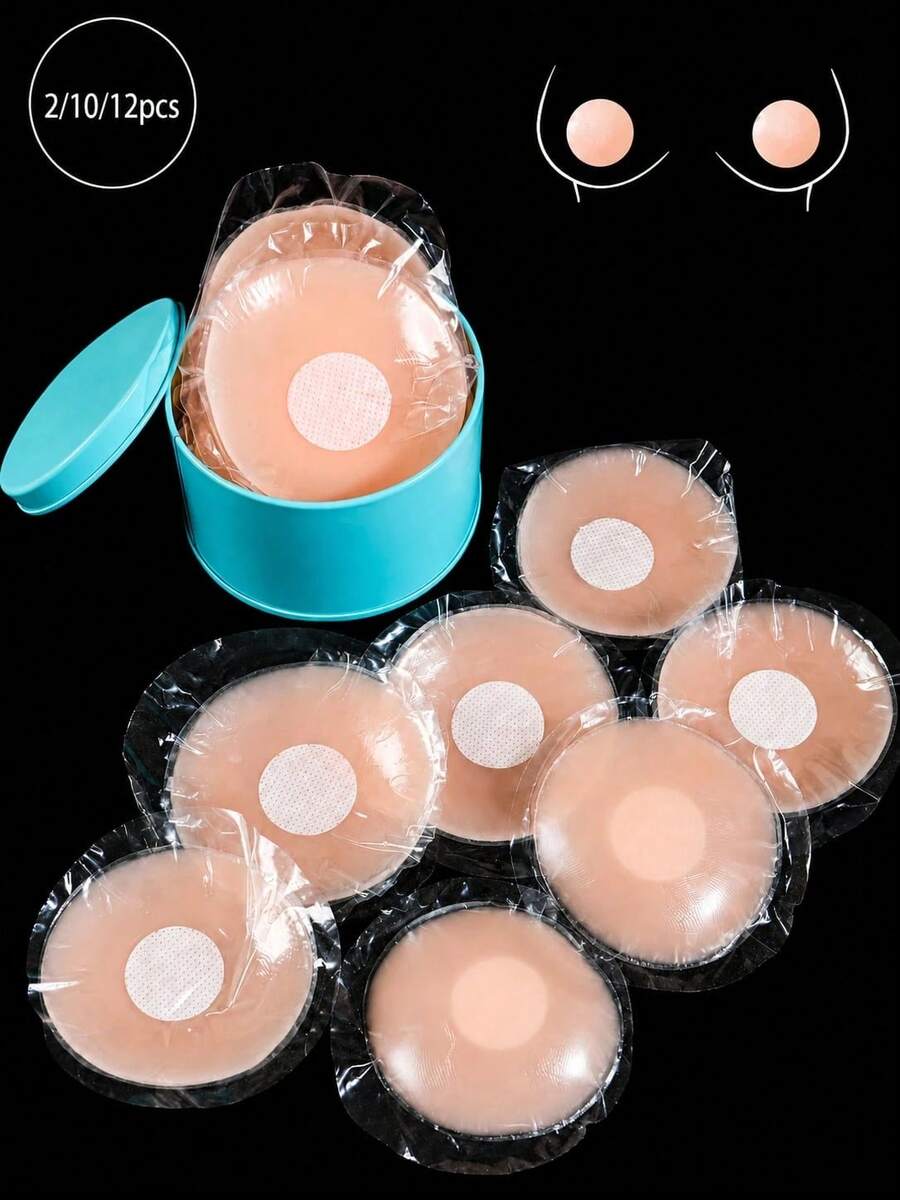 2/10/12入可重複使用矽膠乳貼,女性花瓣形乳貼,隱形胸墊,胸部提升黏貼貼片 - 彩色 - 查看 1