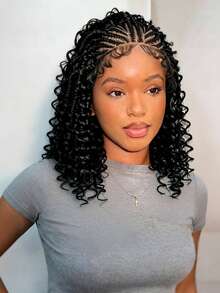 A ANYTIME Women's 13*6 HD Lace Front Wig, Pre-Braided Curly Hair With Handmade Cornrows, Natural Baby Hair, 16 Inch - Black - View 1