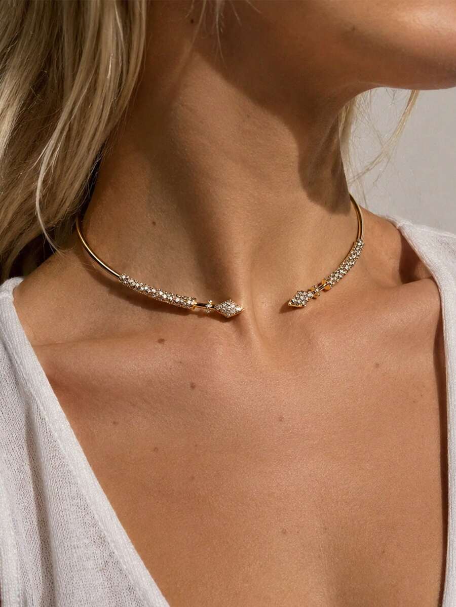1pc Open Rhinestone Geometric Choker, Diamond-Shaped Rhinestone Choker, Perfect For Women's Simple And Chic Party Look - Rhinestones - View 1