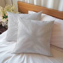 2pcs Minimalist White Line Plant Leaf Cushion Covers, Single-Sided Printed Skin-Friendly Peach Skin Velvet Material, 45*45CM Throw Pillow Covers Suitable For Indoor Decor, Party Decoration, Decorative Cushion Covers Gift - Multicolor - View 7